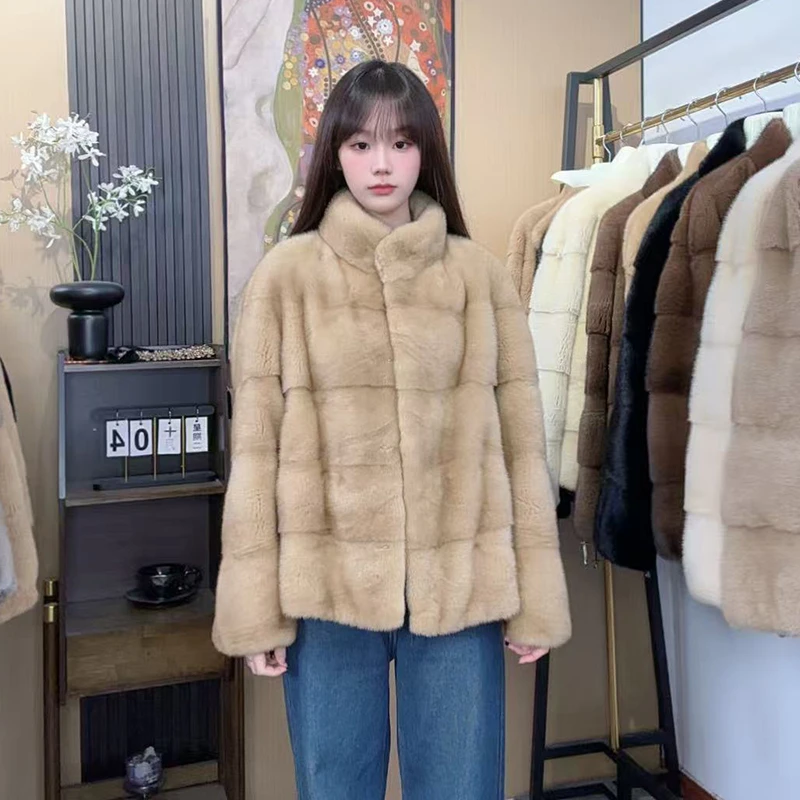 真漂亮2025海宁反季促销新款横排立领真貂整貂水貂皮草女爆款外套