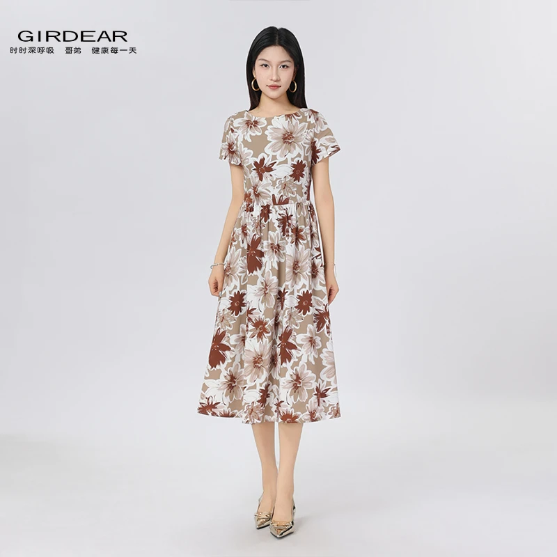 GIRDEAR/哥弟印花连衣裙春日法式印花连衣裙法式时尚长裙1500533