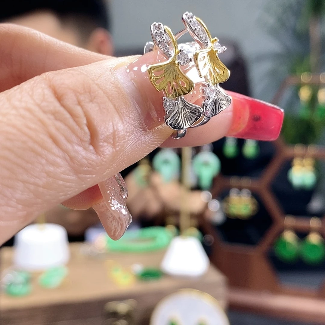 翡翠耳饰银S925镶嵌，