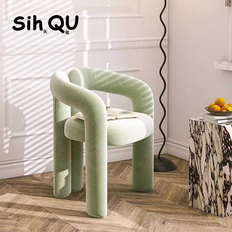 奶油风靠背化妆椅小户型家用卧室现代简约风磨砂绒网红梳妆凳餐椅