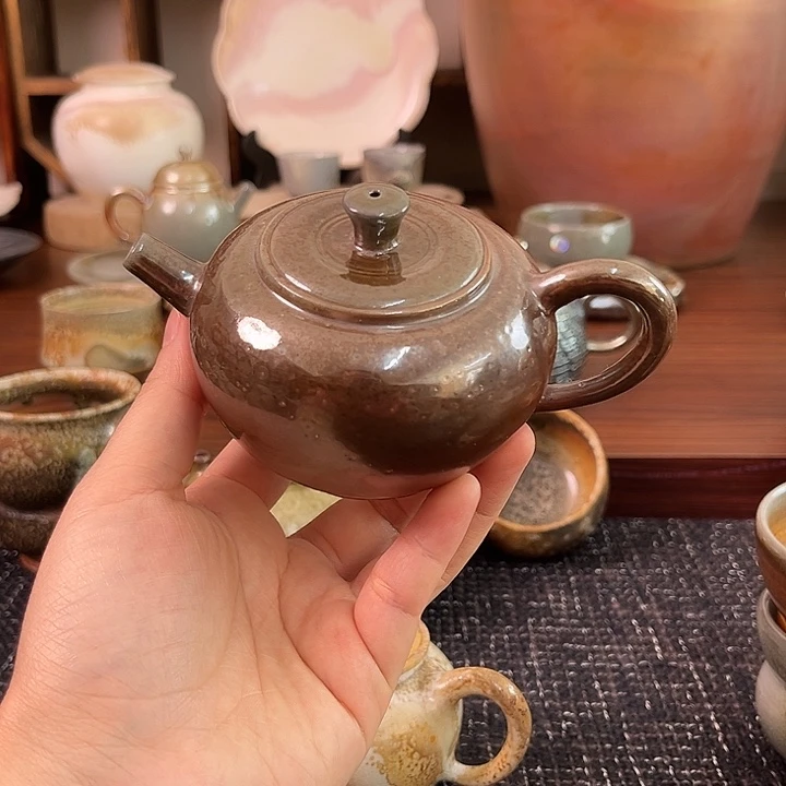 柴烧龙窑精品苹果壶