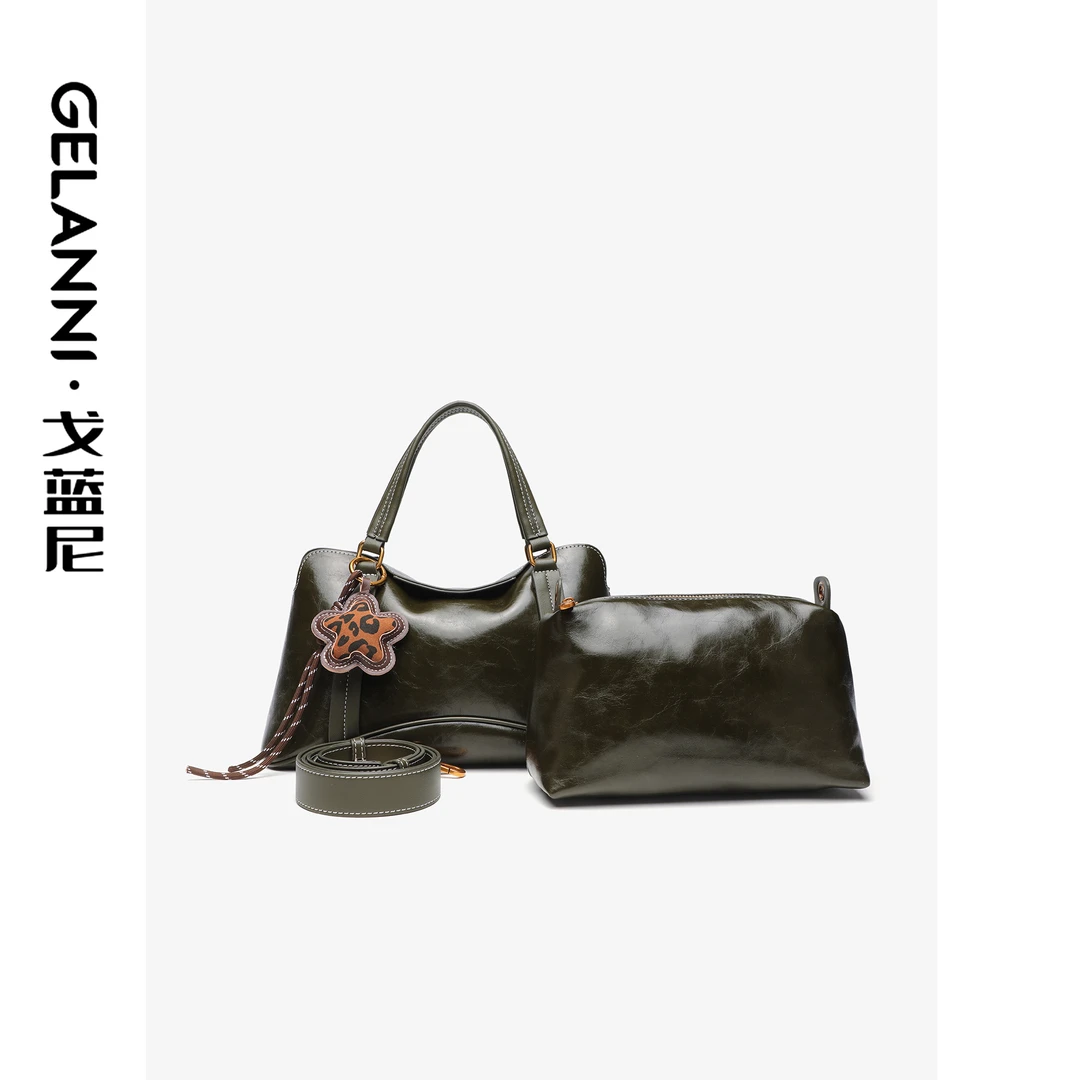 GELANNI休闲油蜡子母枕头包GLN241174G深绿