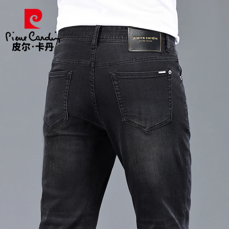 【夏季新款】皮尔卡丹高端弹力商务修身中腰小直筒牛仔长裤男22501