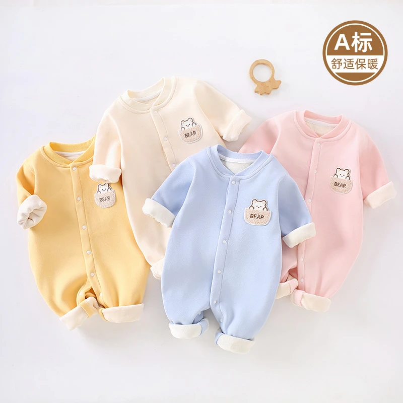 婴儿加绒连体衣春秋冬季男女宝宝保暖哈衣服新生儿睡衣爬服外出服