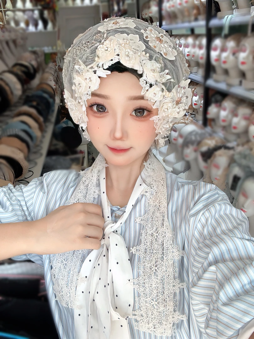 上新·花边碎花亮片款披肩女帽通帽子复古港风秋冬女士蕾丝碎花
