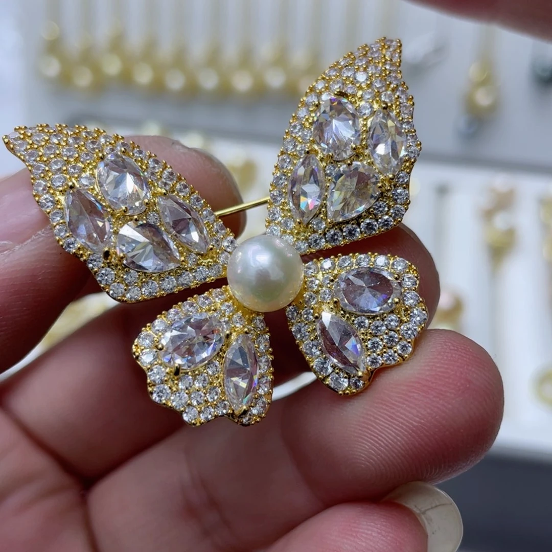 海水珍珠胸针合金