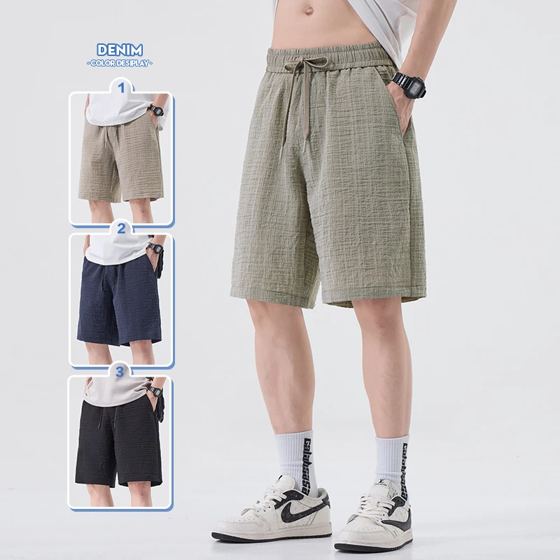 皱皱布休闲五分裤男宽松大码爸爸中裤夏季外穿薄款工装短裤男爆款