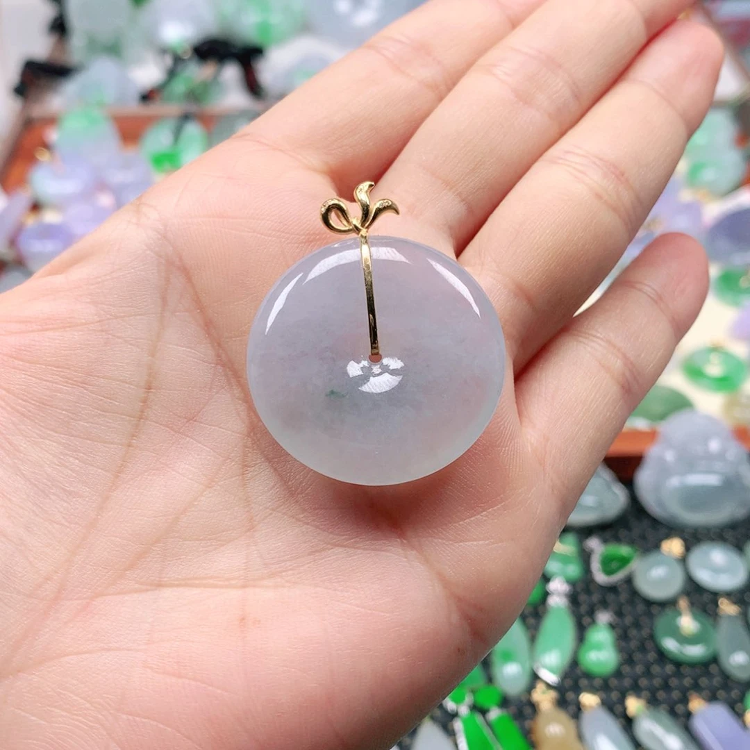 翡翠18K金镶嵌吊坠(不含链)小***?