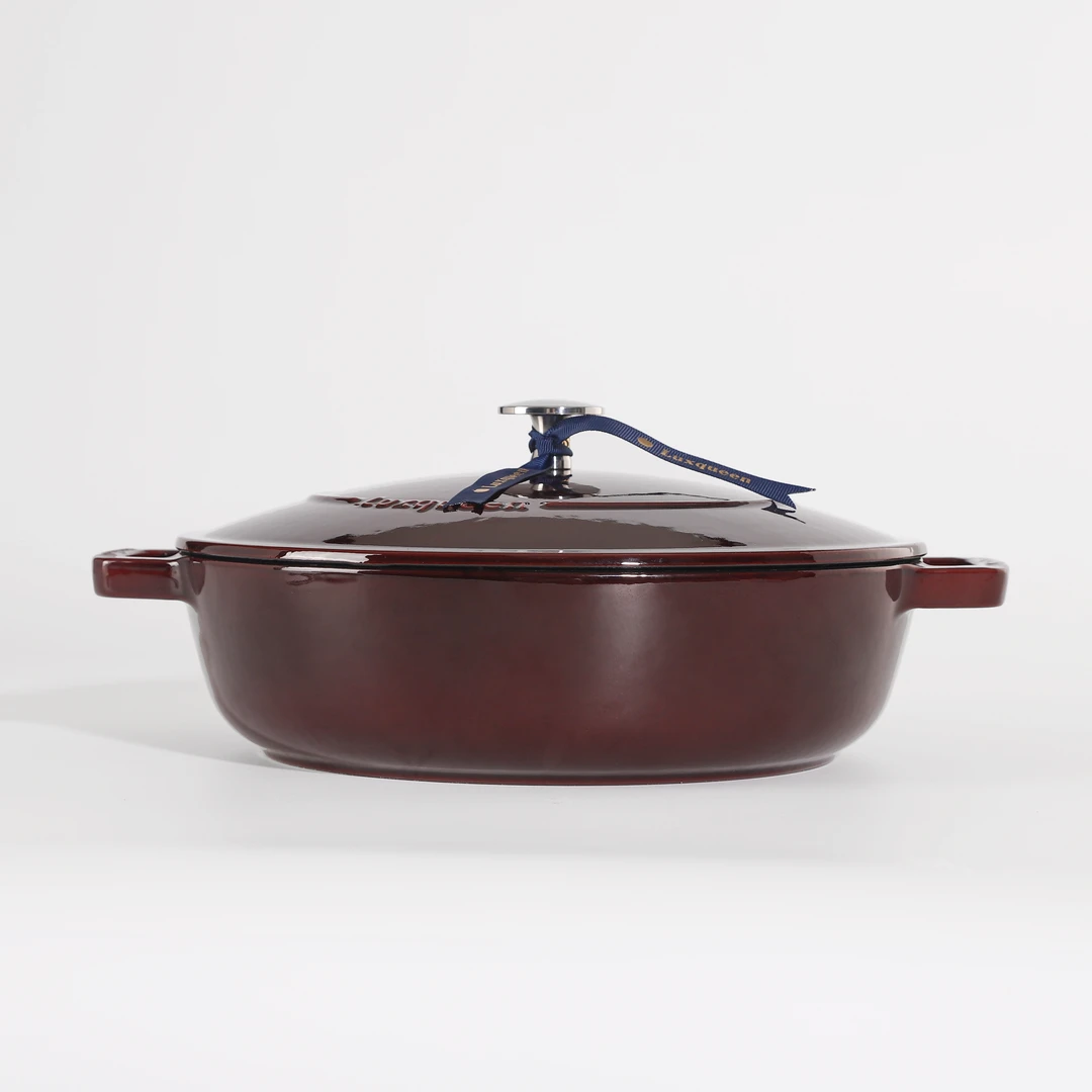 Luxqueen美味女王黑底釉26cm海鲜内缎黑釉面铸铁珐琅锅