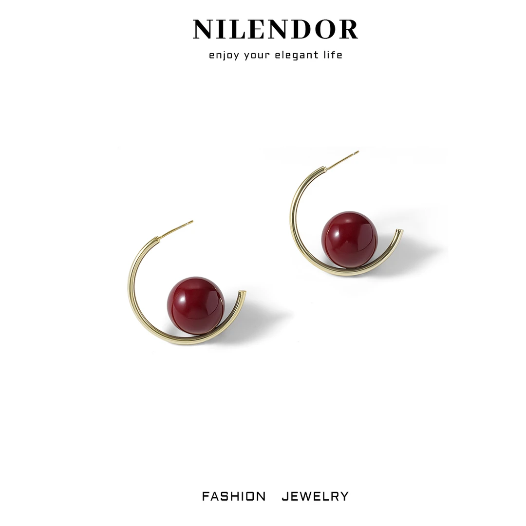 铜合金仿珍珠耳饰 ES-625时尚气质C字型半圆珠珠耳钉