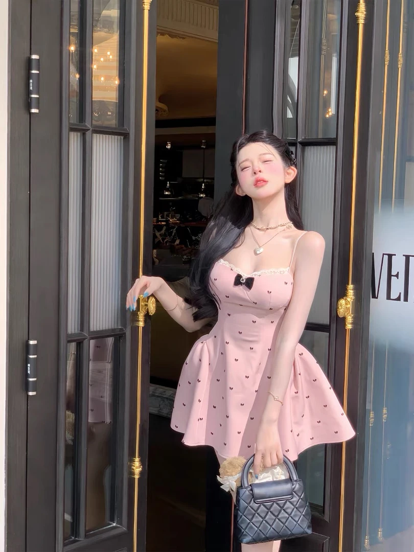 TIANSHA- 法式连衣裙2025春夏季新款性感露背吊带裙黑色礼服裙子