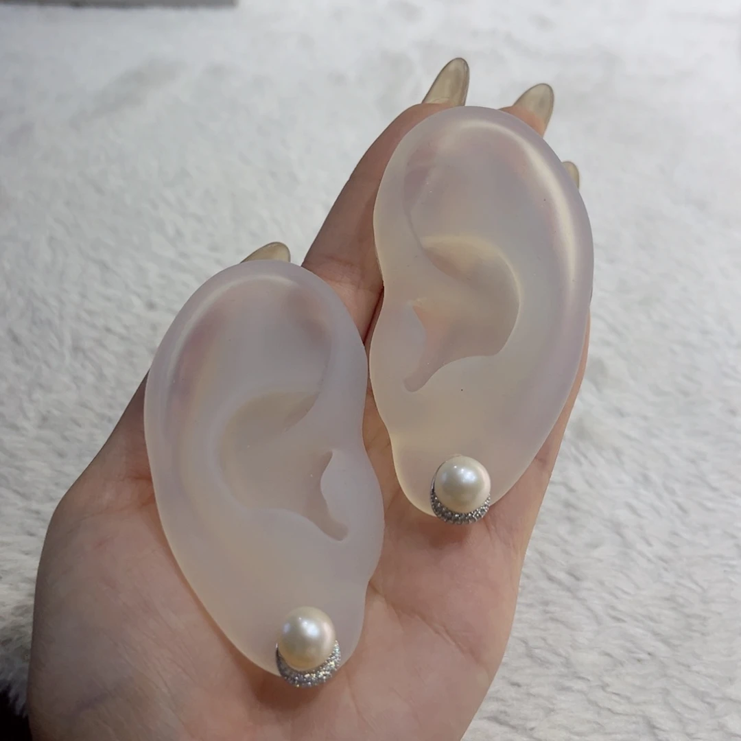 耳饰银S925镶嵌淡水珍珠