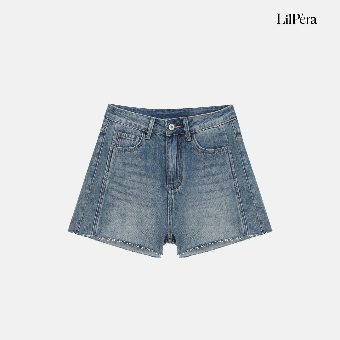 Lilpera胖梨定制 “大胯救星”夏季新款高级水洗毛边牛仔短裤B53
