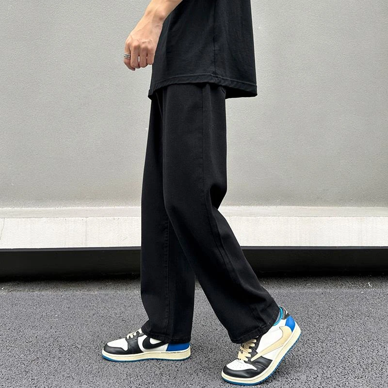 夏季黑色牛仔裤男生宽松直筒裤潮牌长裤美式高街休闲显瘦裤子男款