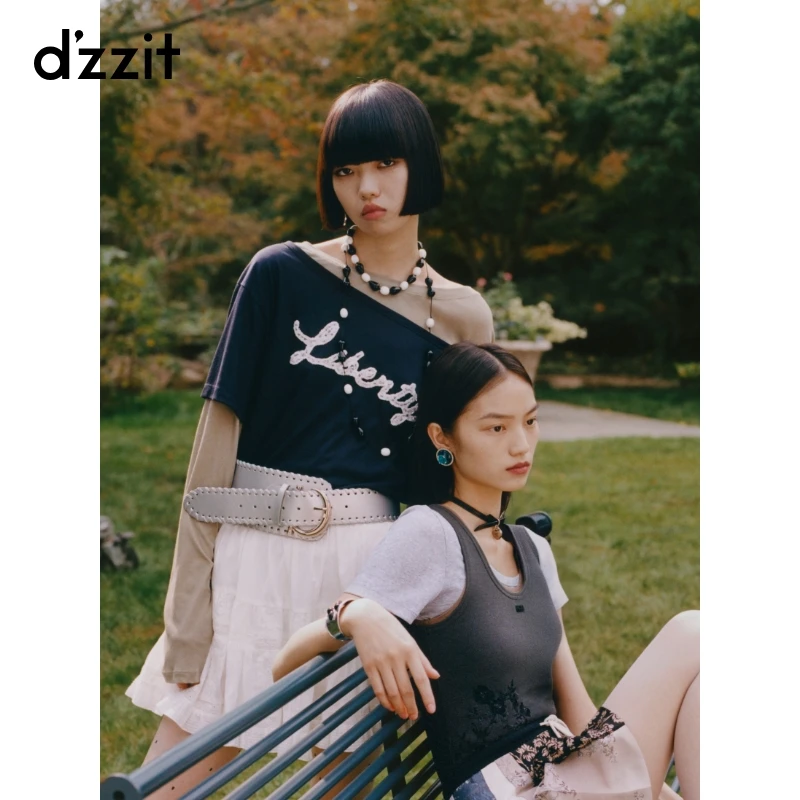 【商场同款】dzzit地素短袖T恤夏季一字肩纯棉上衣女3J2B3371T