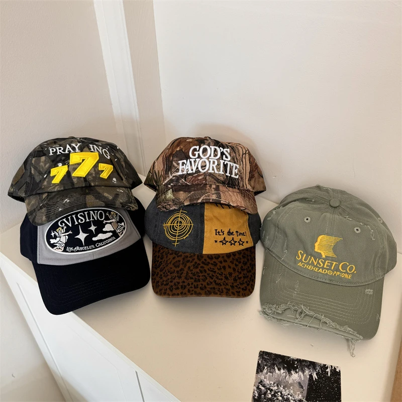 小众街头潮牌重工做旧破洞大头围棒球帽女遮阳百搭鸭舌帽男显脸小