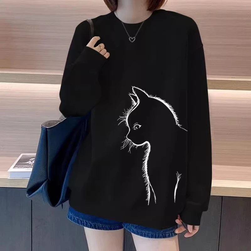 黑色卫衣女新款2025爆款时尚洋气加绒加厚秋冬款女装大码宽松上衣