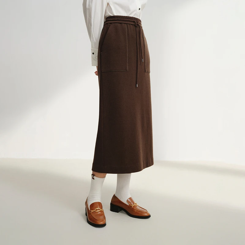 EP YAYING雅莹女装 羊毛混纺直筒抽绳针织半身裙 2025新款3537A