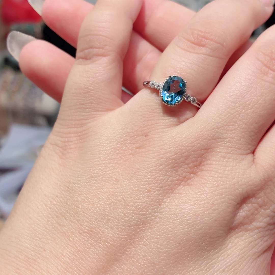 托帕石戒指银S925镶嵌支持复检