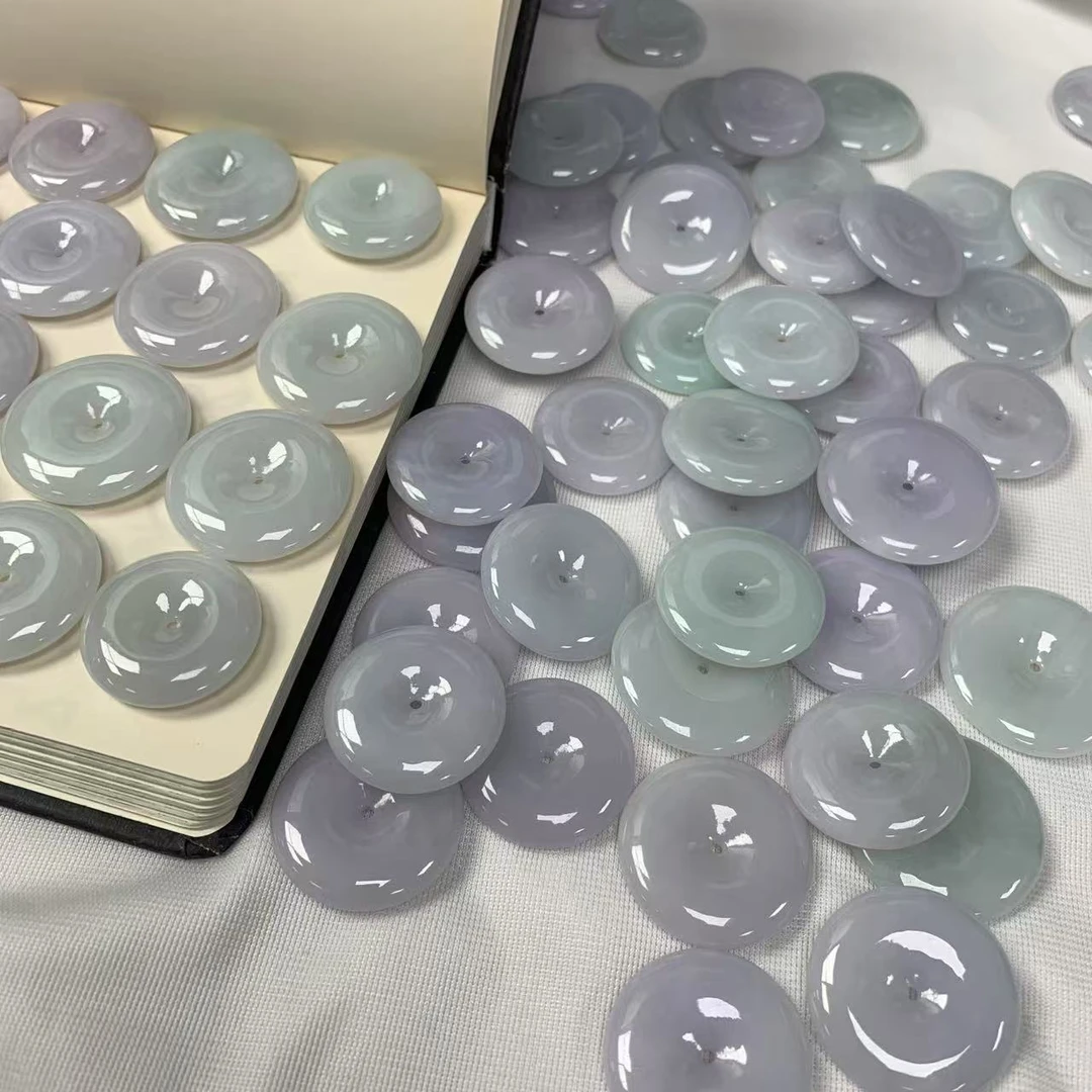 缅甸天然A货翡翠细糯浅果紫色时尚百塔平安扣玉坠-多样性发其一