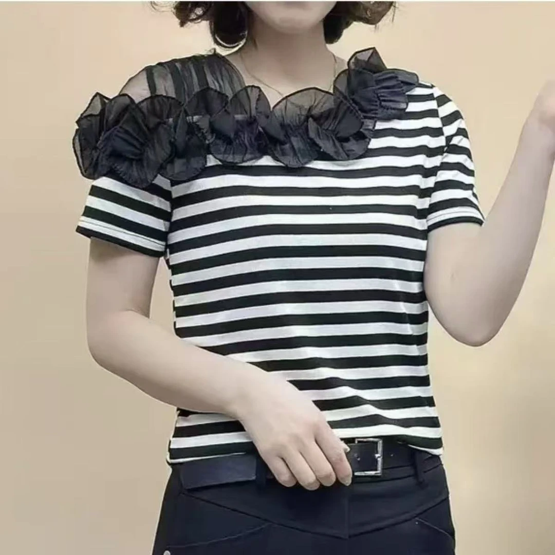 2025夏季不规则洋气露肩时尚百搭T恤显瘦短袖纯色个性女人味上衣