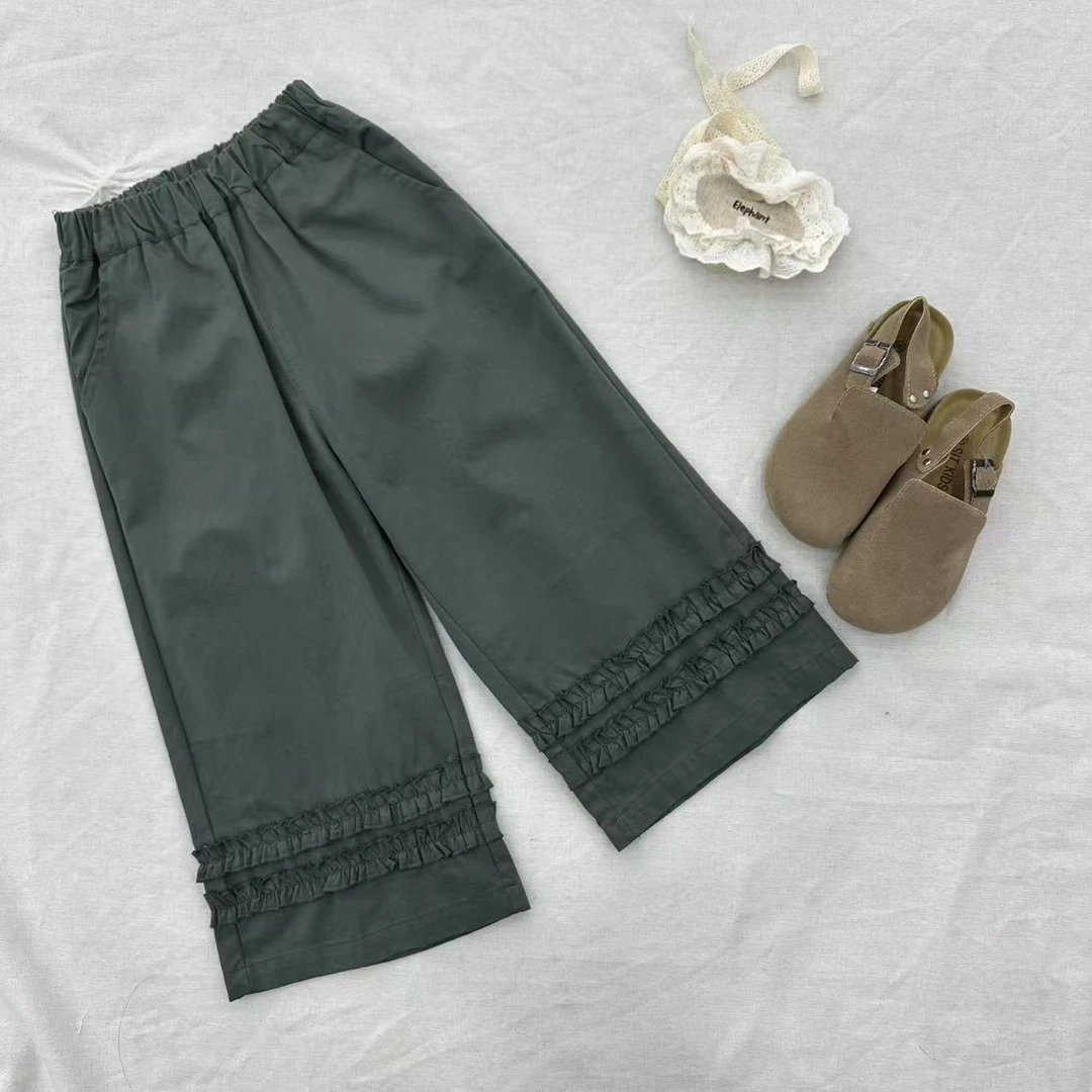 〖姐姐家〗2025秋款儿童萌娃穿搭双层木耳脚口休闲长裤 sy3302