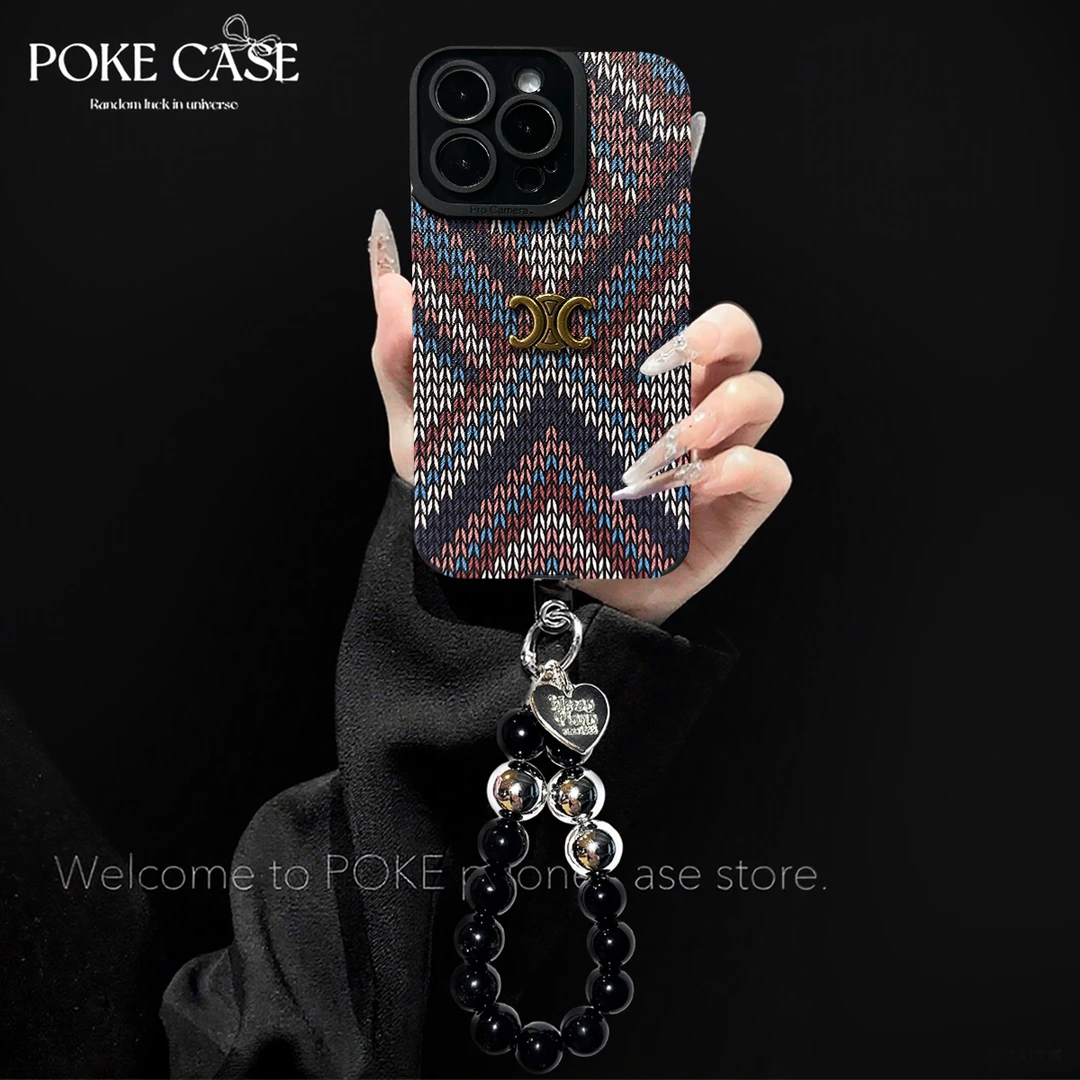轻奢瞳眼十字纹针织适用于苹果16华为vivo小米oppo手链手机壳