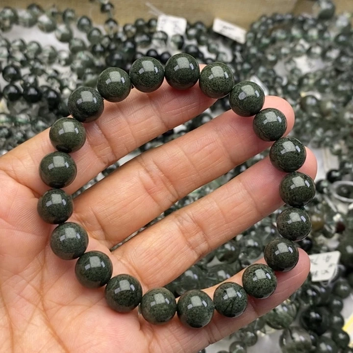 未镶嵌水晶手链天然绿幽灵满绿聚宝盆9+