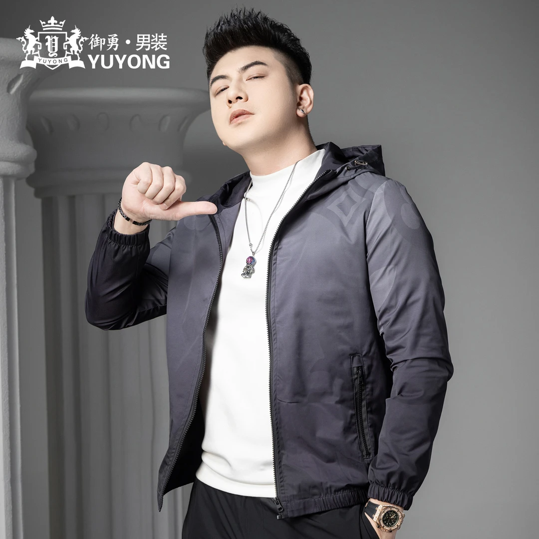 欧洲站高端潮流印花连帽夹克男士上衣2025秋季新款渐变休闲外套男