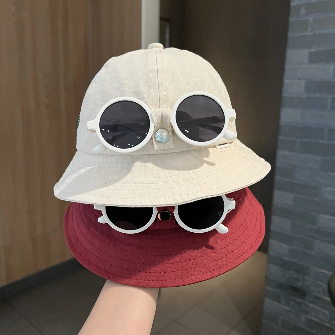 【帅哦】2025新款宝宝帽子自带墨镜渔夫帽潮童痞帅早春防晒遮阳帽酷