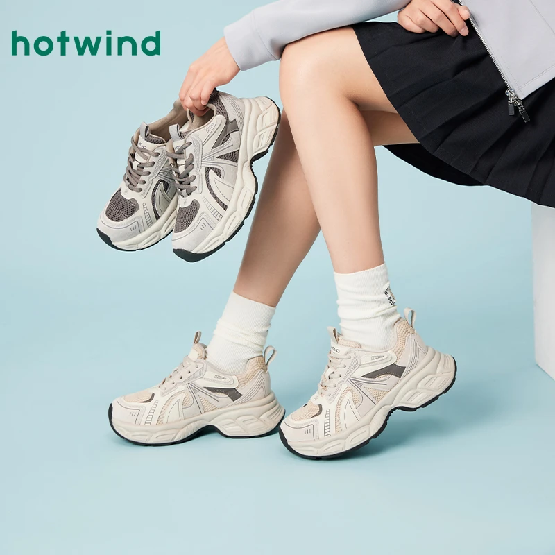 热风厚底老爹鞋2025年春季新款增高女士百搭轻便休闲鞋H42W25112