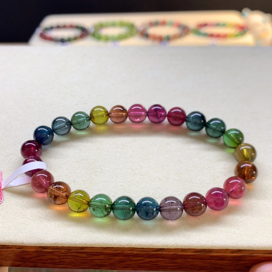 未镶嵌碧玺手串浓郁彩虹色标7.8mm