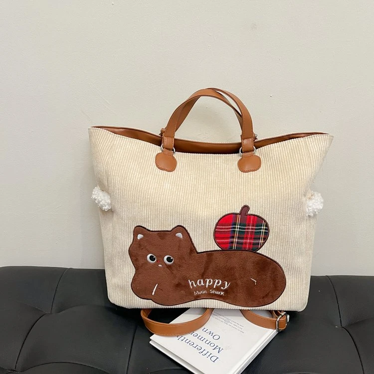 卡通灯芯绒包包女冬季2024新款潮时尚韩国托特包大容量