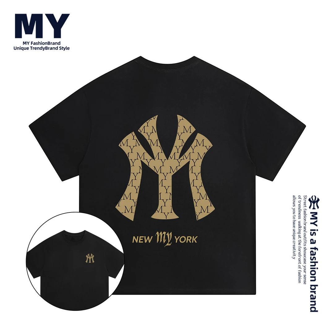 MY/一纯棉短袖t恤夏季高级感高级金标印花男女同款男士t恤短袖痞