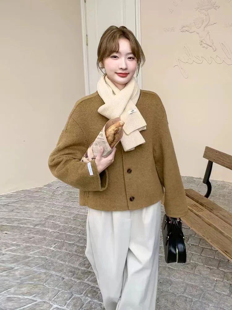韩系双面羊毛小子个减龄大衣1211