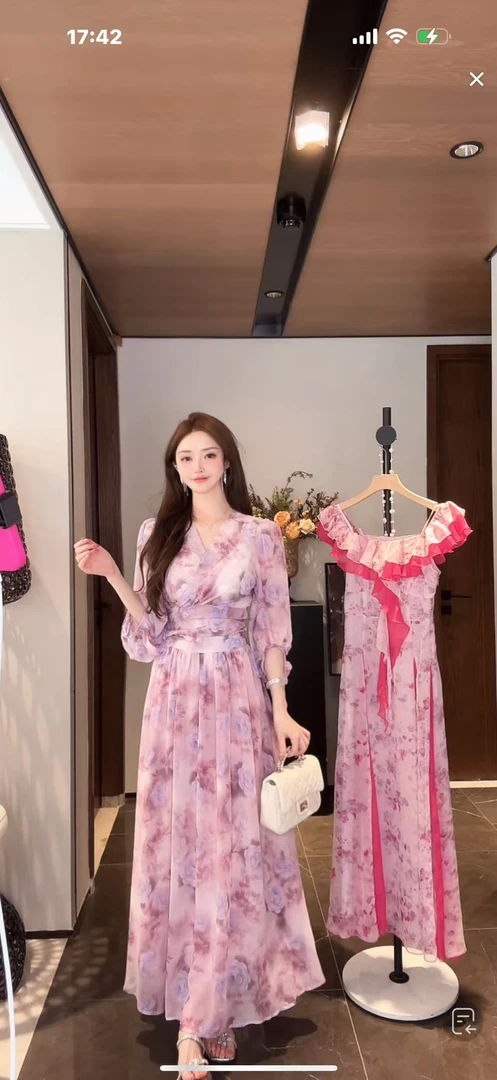 馨儿专属【紫丁香】夏季气质碎花系带上衣+大摆半裙绝美套装XS41036