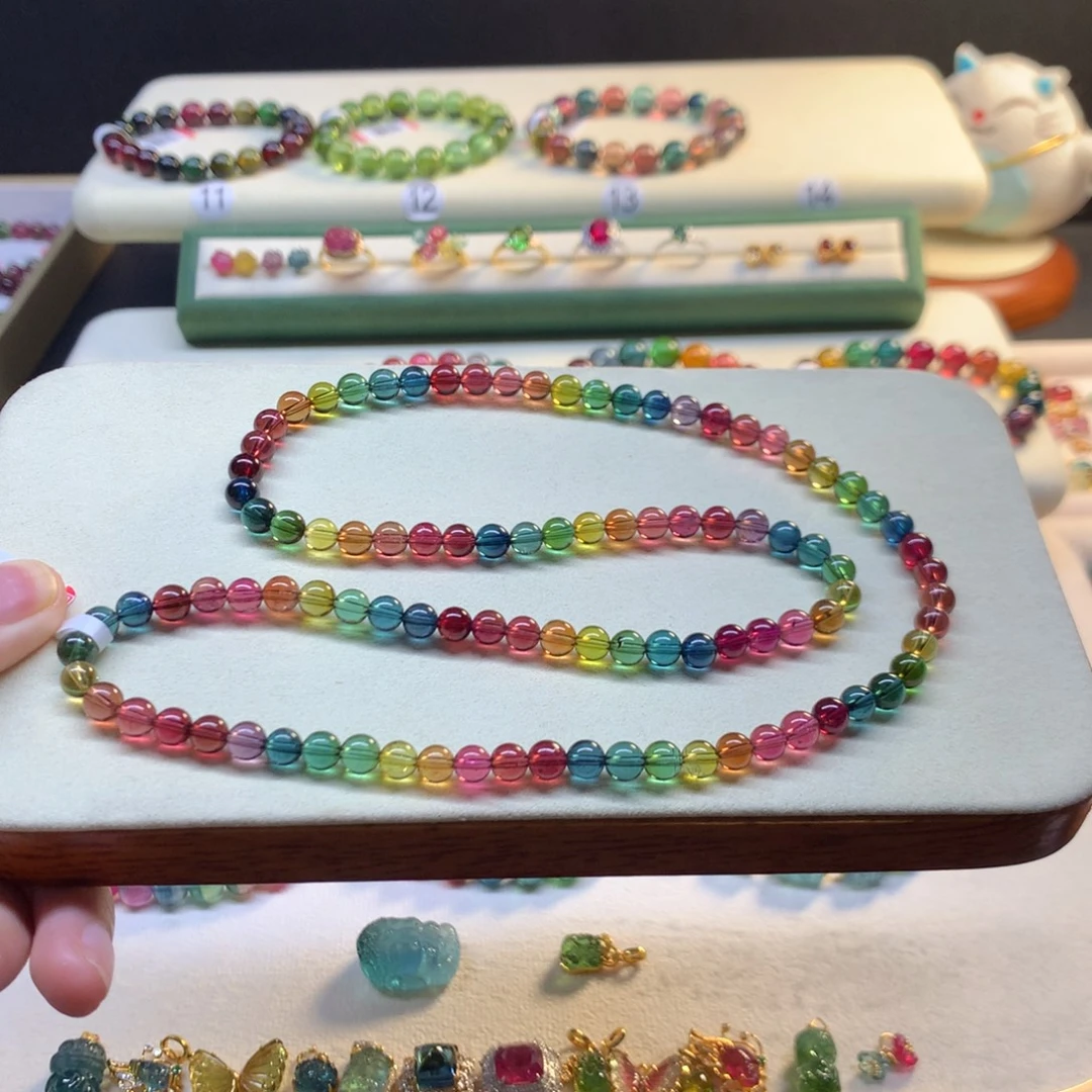 s***姐手串碧玺未镶嵌彩虹色标5.8mm