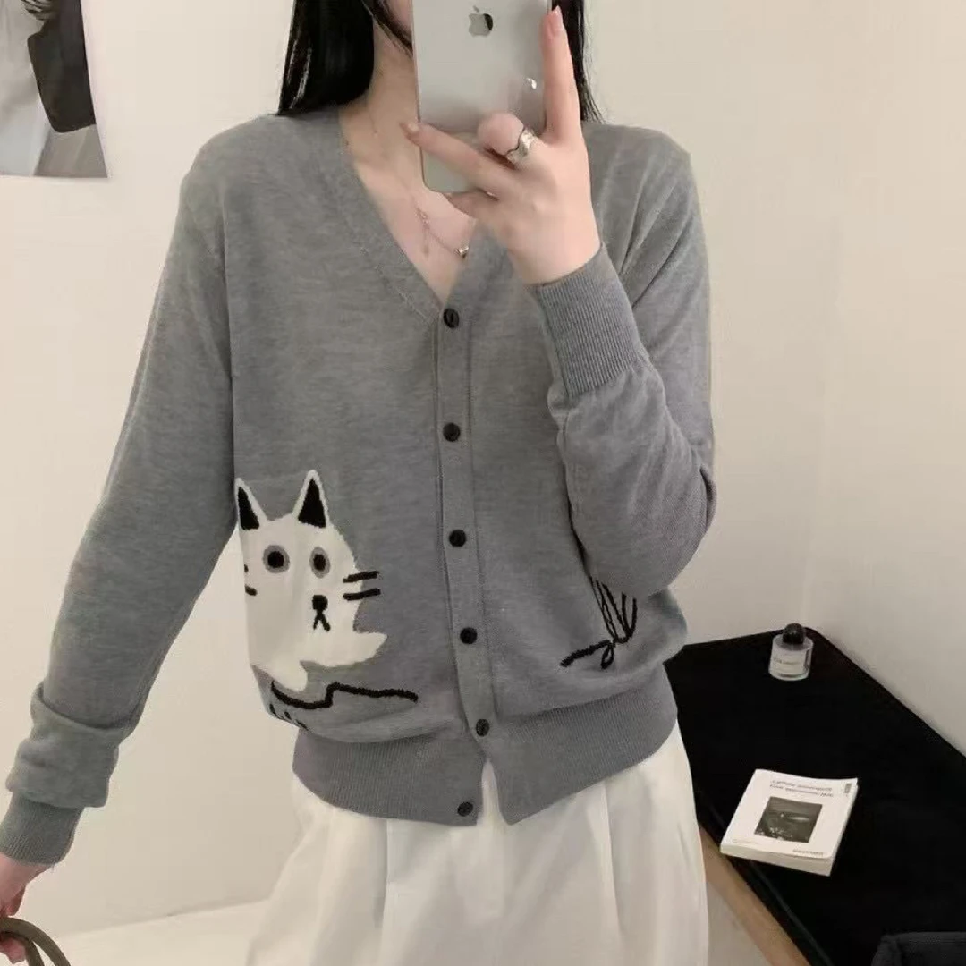 WTt-888早秋新款猫猫针织衫短款针织春秋显瘦长袖