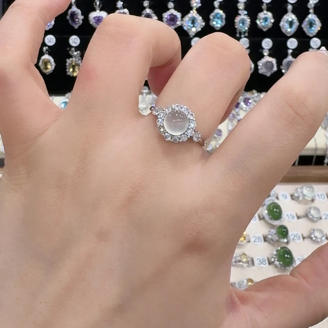 崽****蛇纹石玉银S925镶嵌戒指