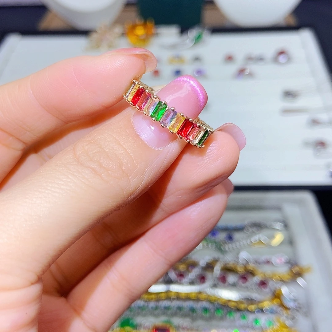 戒指银S925镶嵌彩色蓝宝石