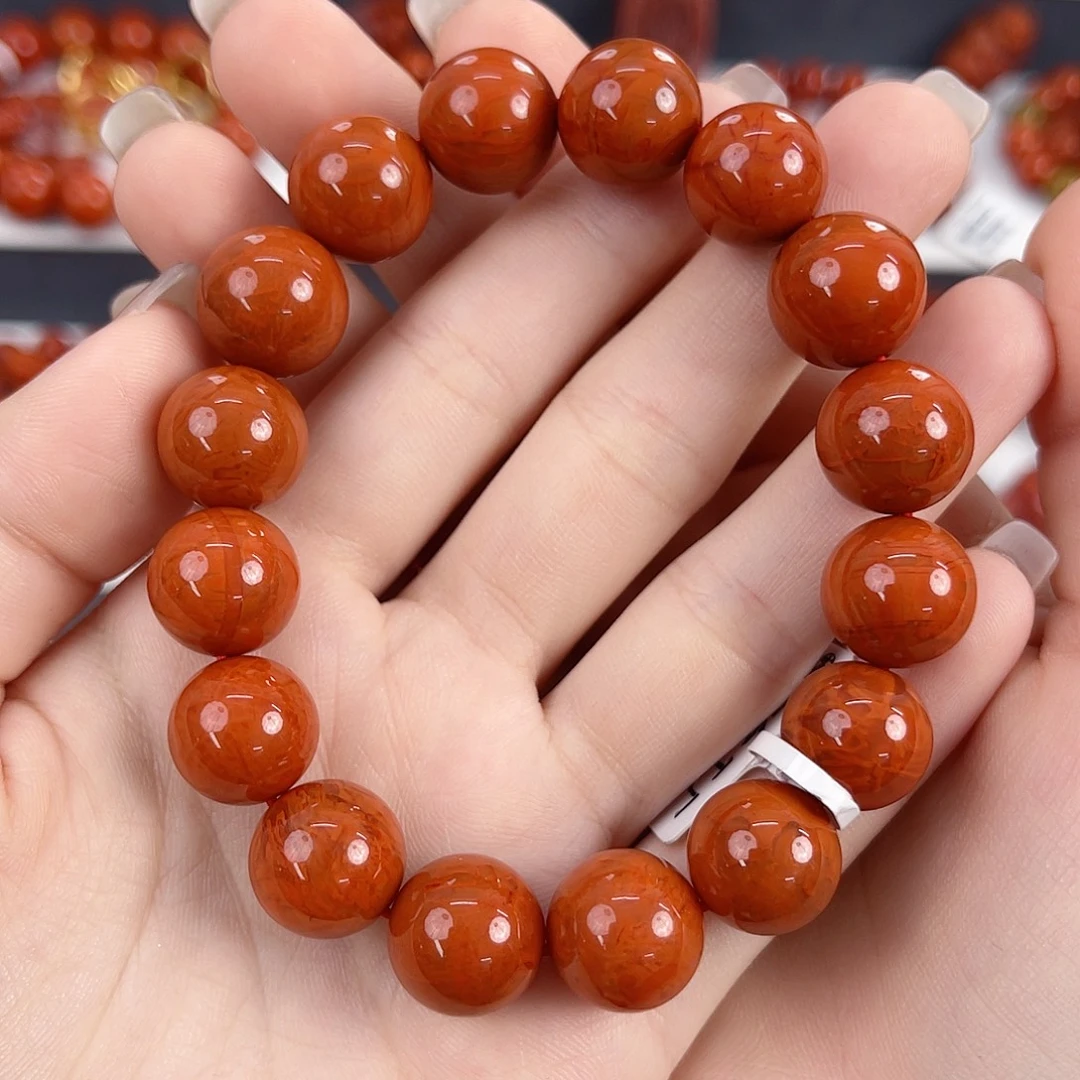 南红玛瑙未镶嵌瓦西柿子红火焰满肉13mm手串