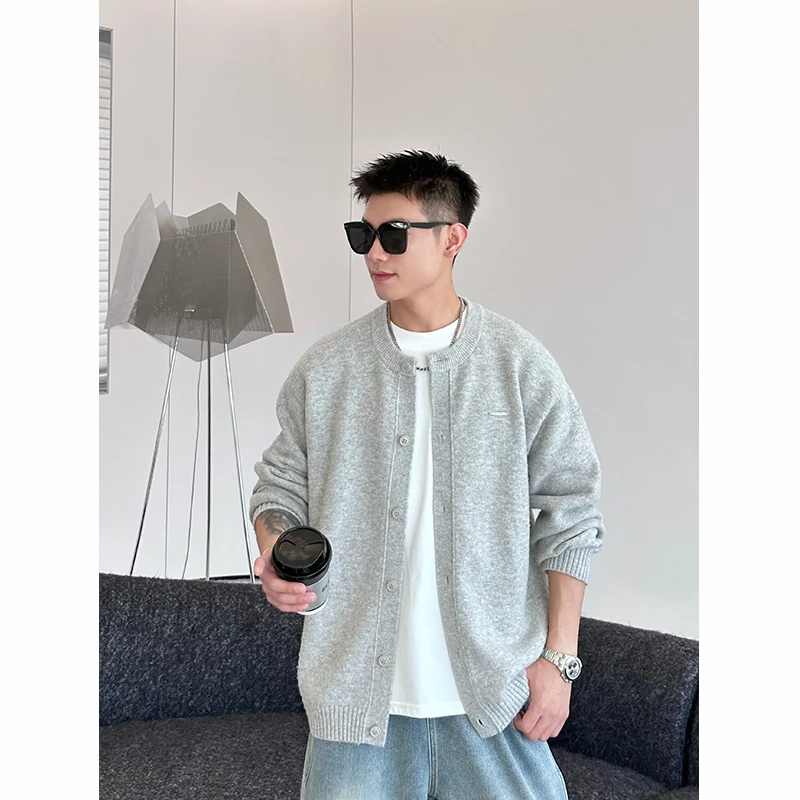 【时尚起易】潮流后背字母印花韩版春秋羊毛针织衫休闲百搭宽松外套