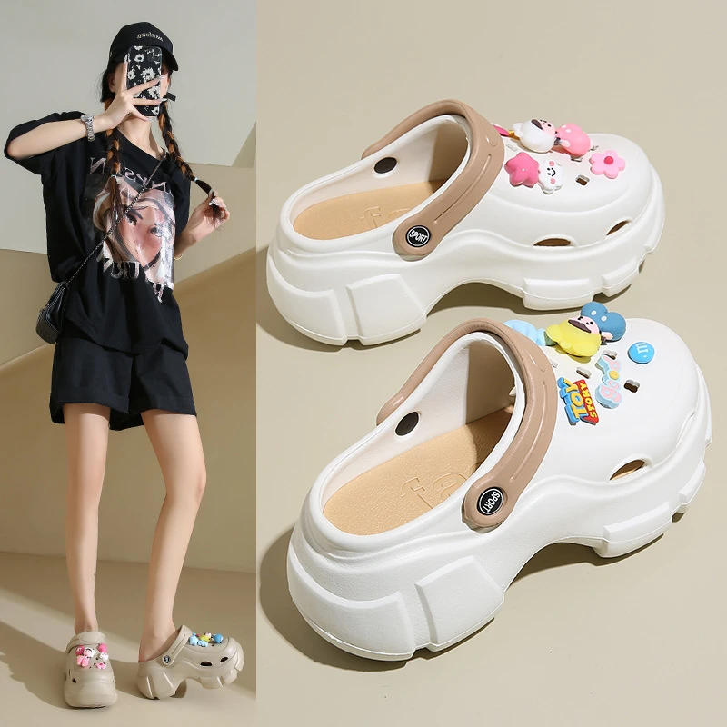 花色拖鞋女2025新款夏季外穿百搭厚底软底洞洞鞋女拖鞋RANL