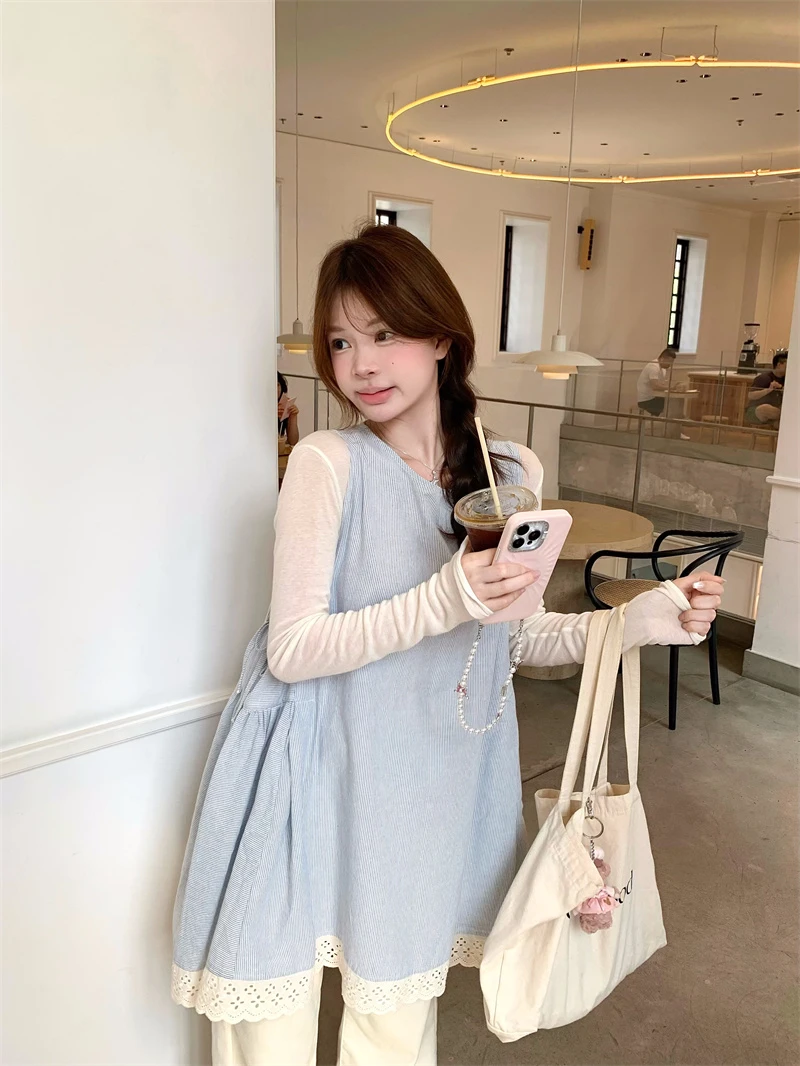 温柔风入秋衣服一整套文艺小清新初秋小个子穿搭叠穿背心裙套装潮