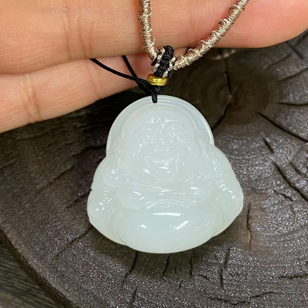 白玉弥勒笑佛公男女款玉石挂件