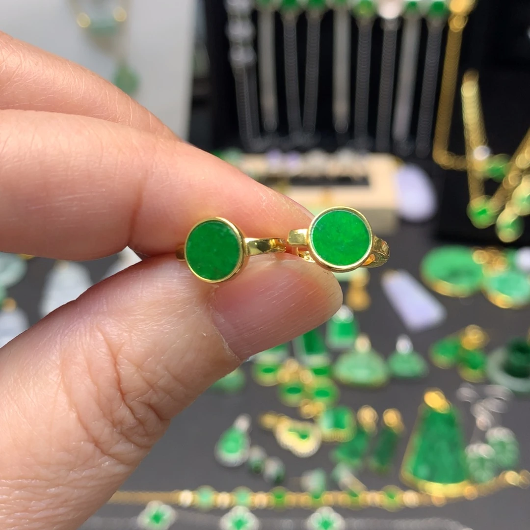 翡翠银S925镶嵌耳饰有纹裂