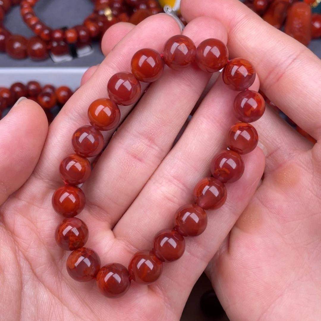 南红玛瑙未镶嵌其他10mm瓦西玫红火焰纹原矿手串