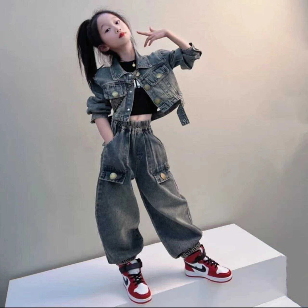 女童牛仔套装2025新款早秋儿童潮酷穿搭洋气女孩大童秋装网红炸街