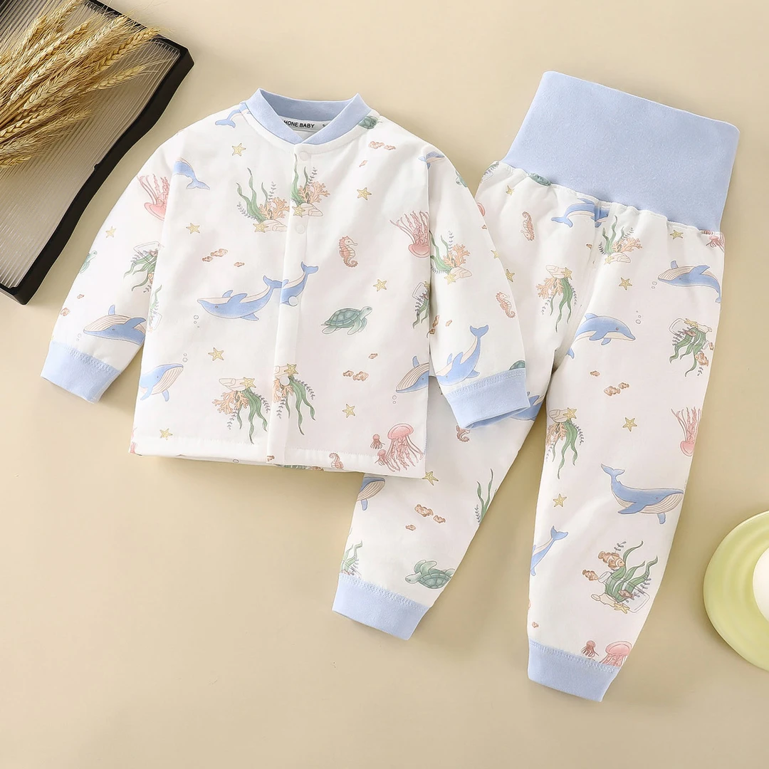 宝宝保暖内衣套装秋衣秋裤纯棉婴幼儿高腰护肚服儿童分体打底春秋