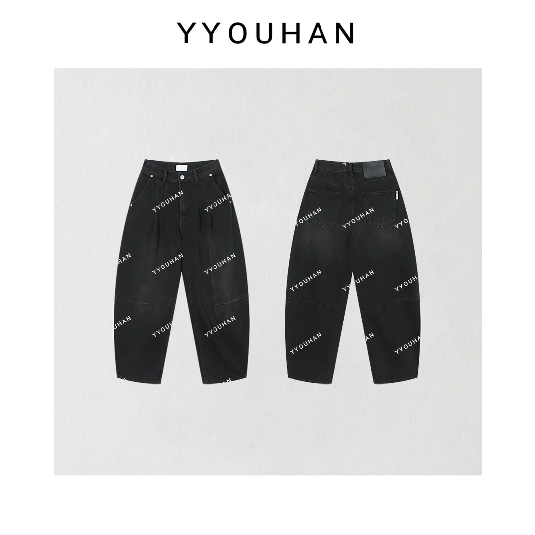 小众设计立体剪裁腰头捏褶渐变牛仔裤 2409B3856